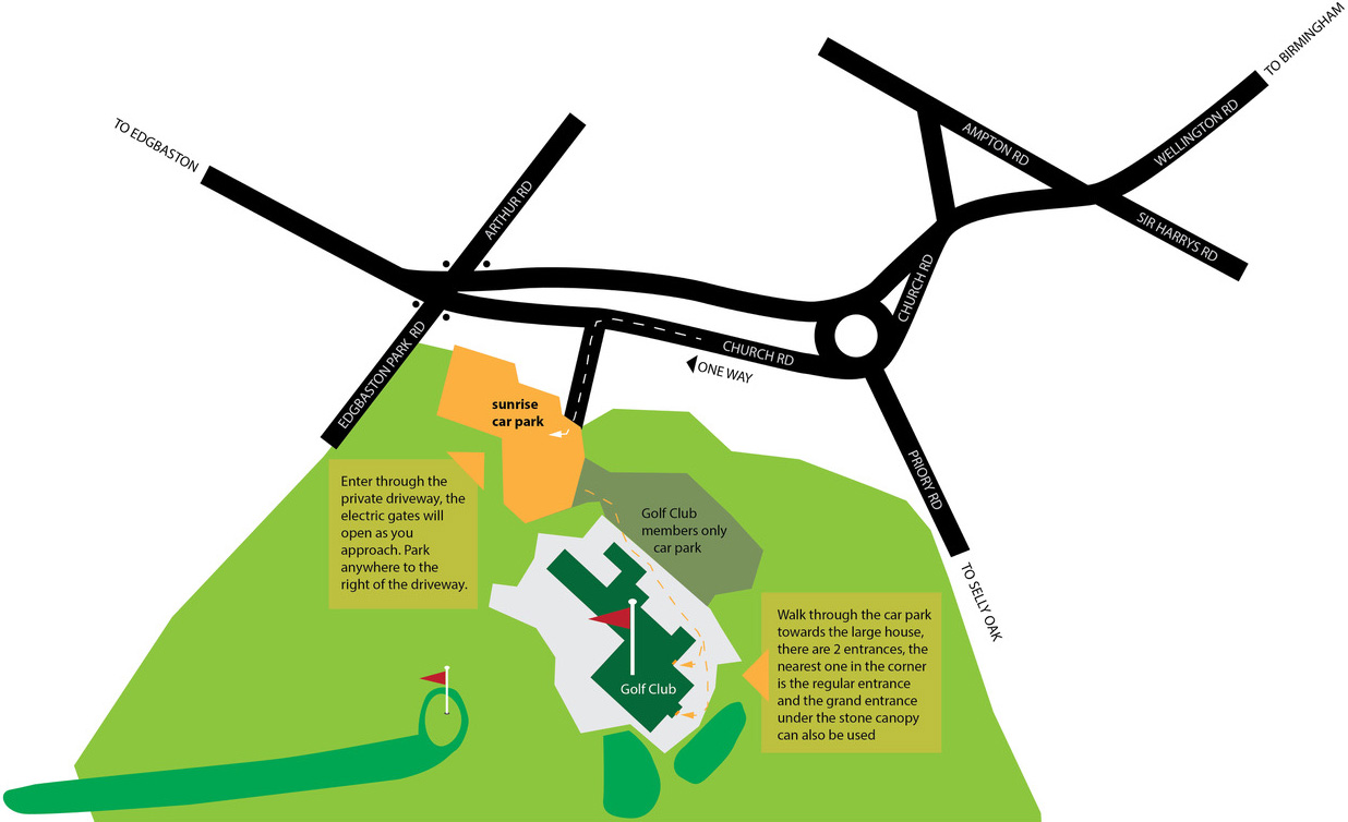 Map of the Edgbaston Golf Club entrance and car park